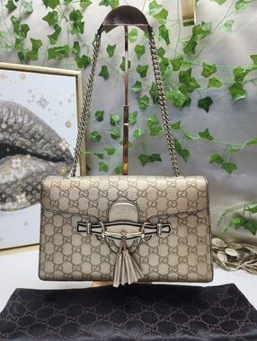 Authentic Guccissima Medium Emily Chain Shoulder Bag In Gold W/ Dust Bag And COA